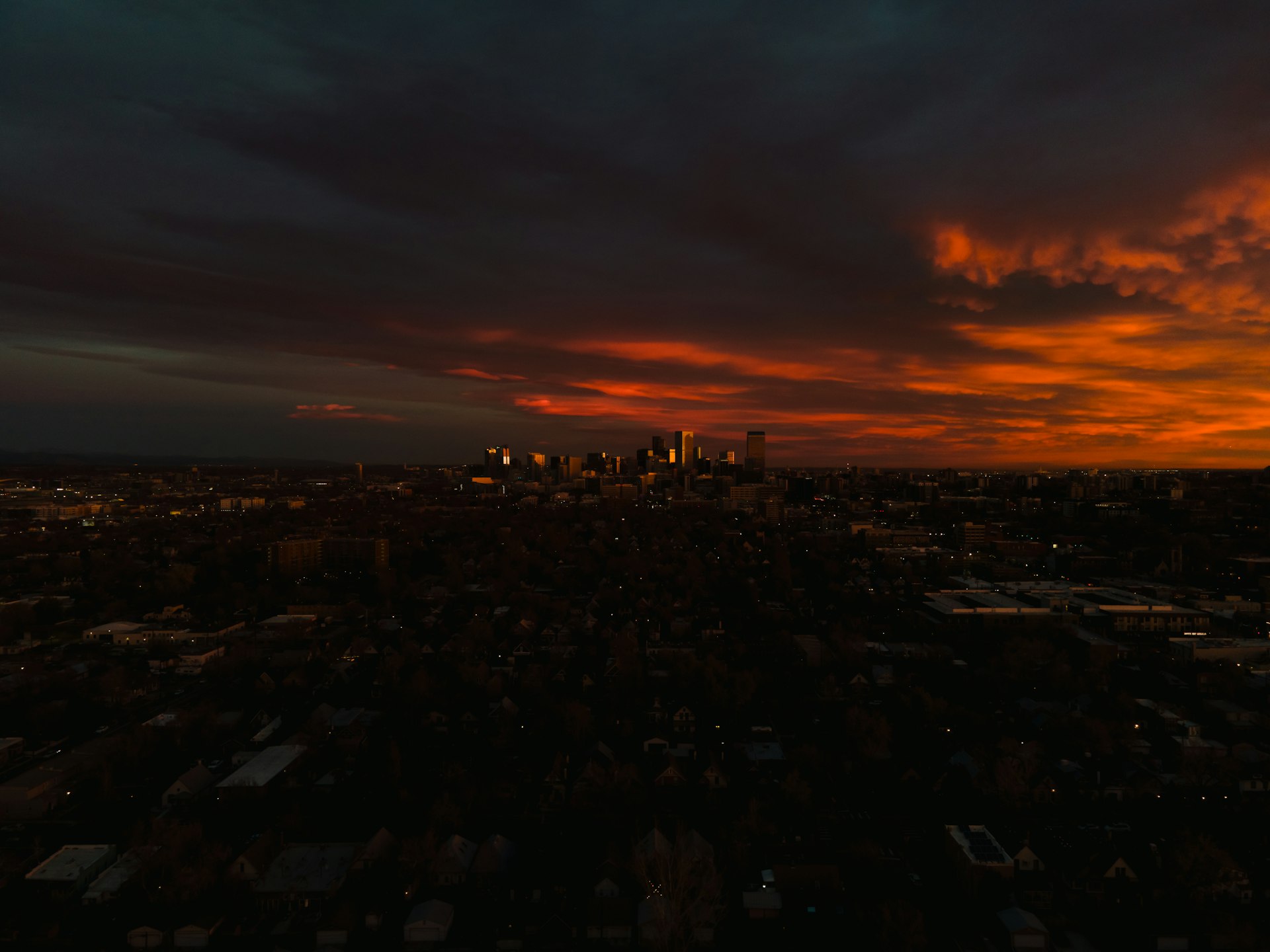 The Denver skyline at sunset